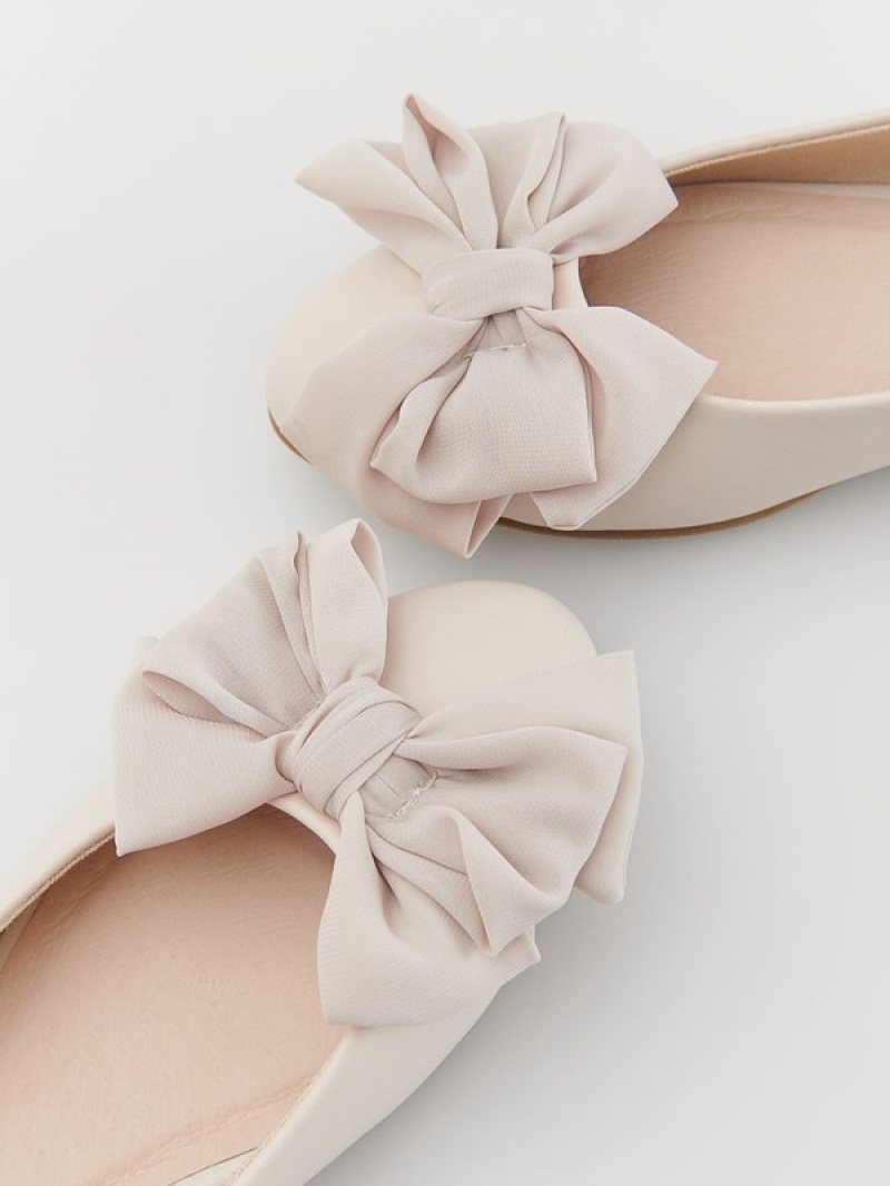 Beige Reserved Ballerinasbow Detail Girls\' Shoes | ADZH-69801