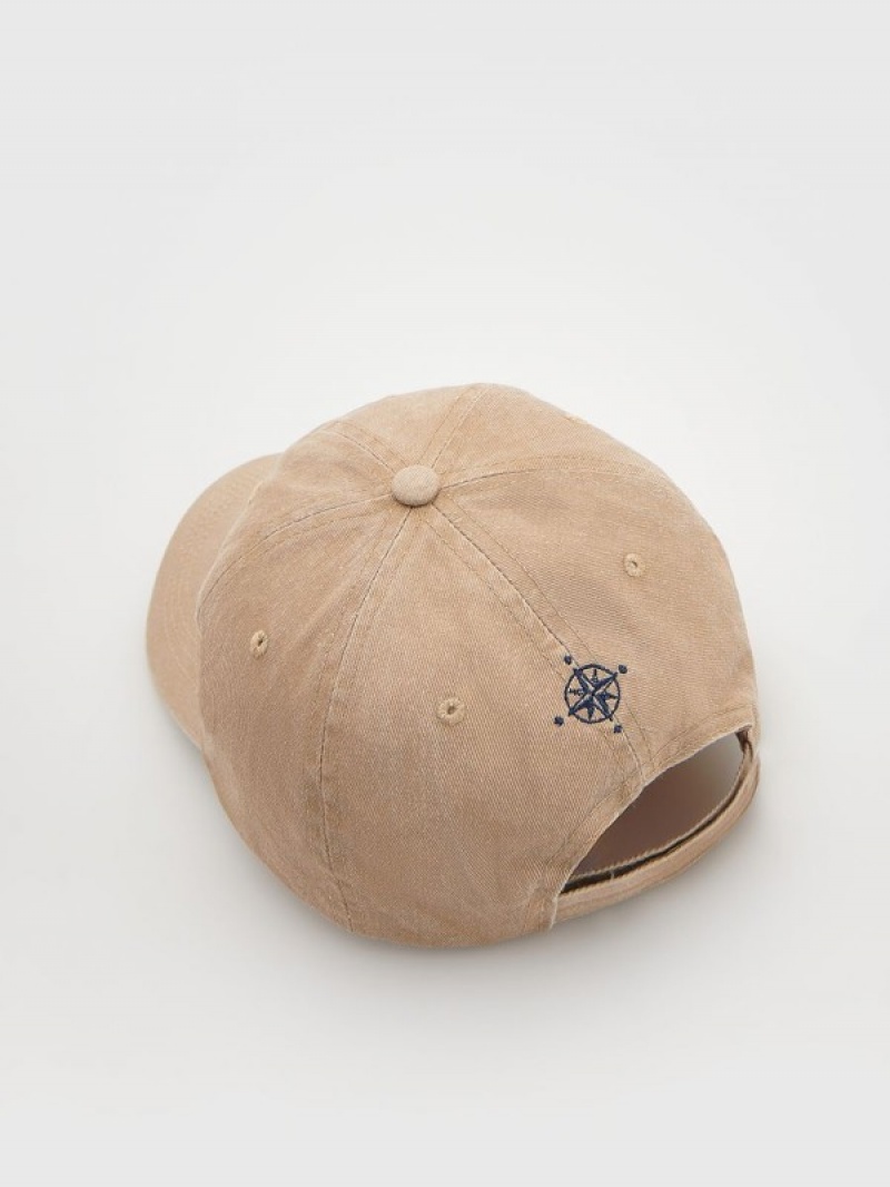 Beige Reserved Baseballwash Effect Men's Caps | IFJA-18592