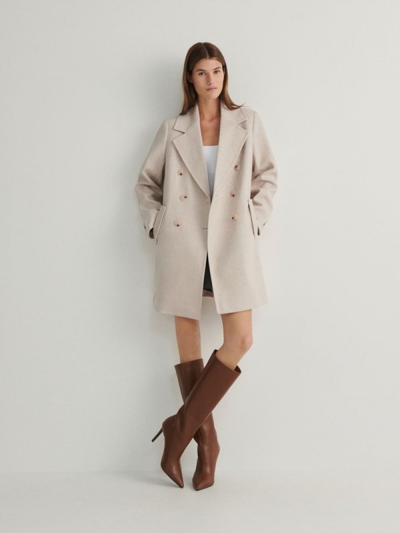 Beige Reserved Blended Wool Women\'s Coats | LPNO-41089