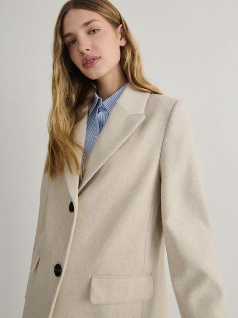 Beige Reserved Blended Wool Women's Coats | OMIW-07948