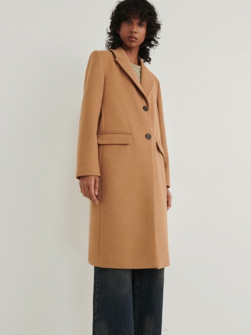 Beige Reserved Blended Wool Women's Coats | ARNQ-35401