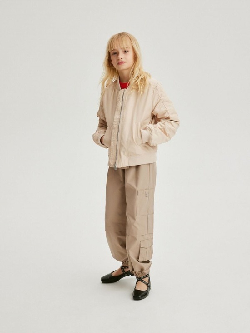 Beige Reserved Bomber Girls' Jackets | XMNQ-52489