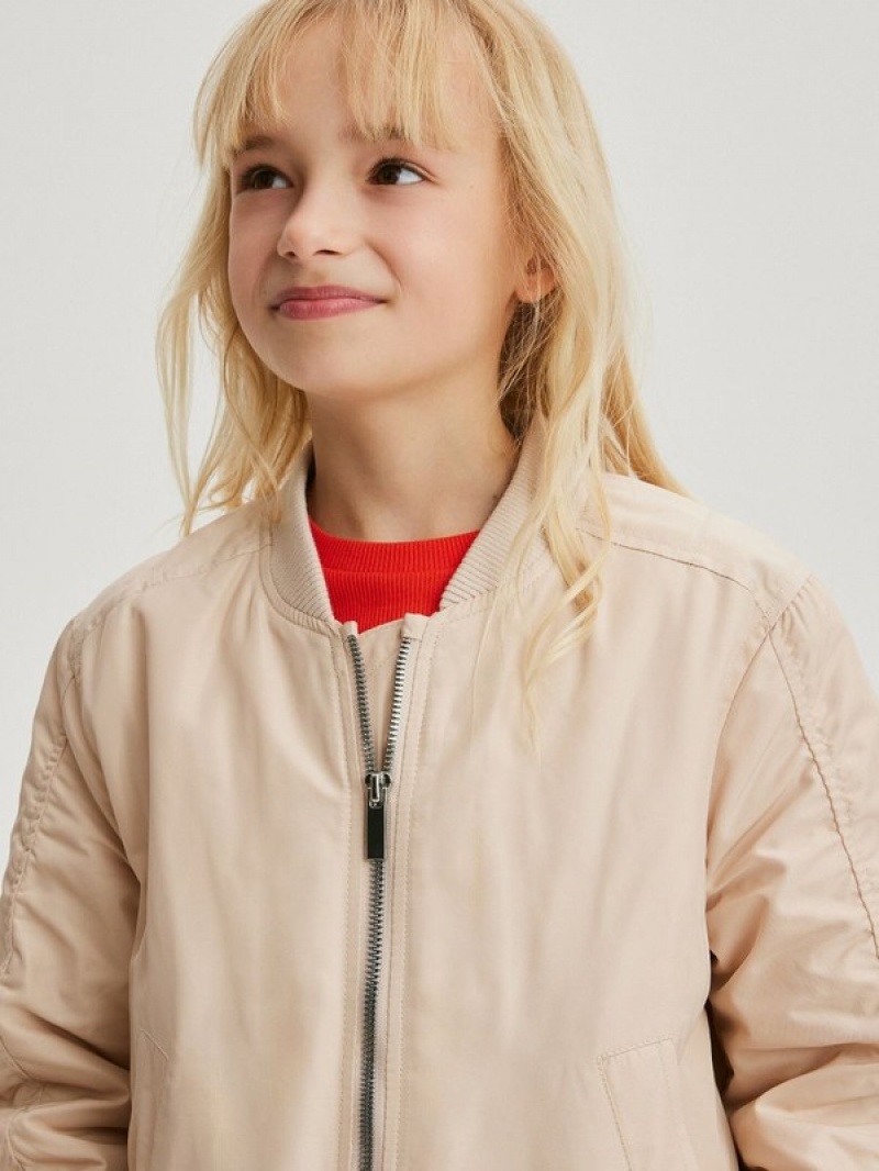 Beige Reserved Bomber Girls' Jackets | XMNQ-52489