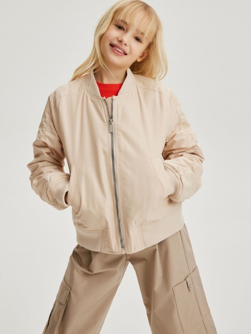 Beige Reserved Bomber Girls\' Jackets | XMNQ-52489