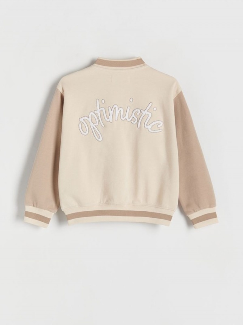 Beige Reserved Bomber Girls' Sweatshirts | DXAU-29631