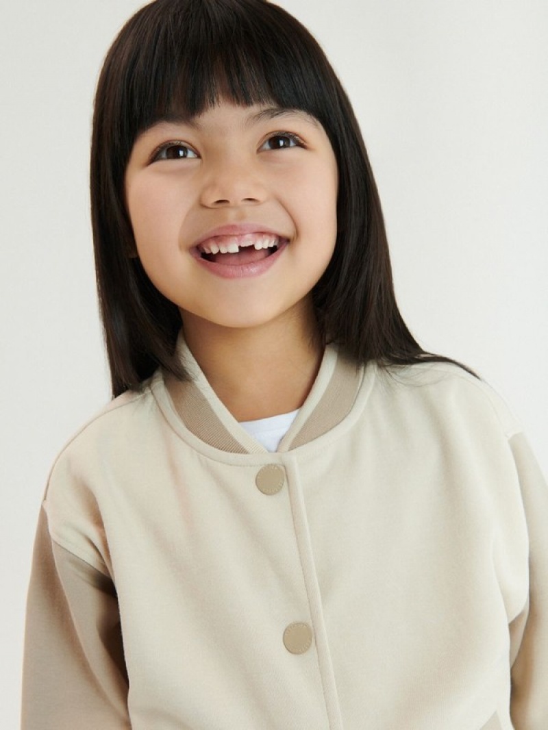 Beige Reserved Bomber Girls' Sweatshirts | DXAU-29631