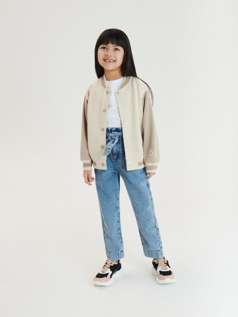 Beige Reserved Bomber Girls' Sweatshirts | DXAU-29631