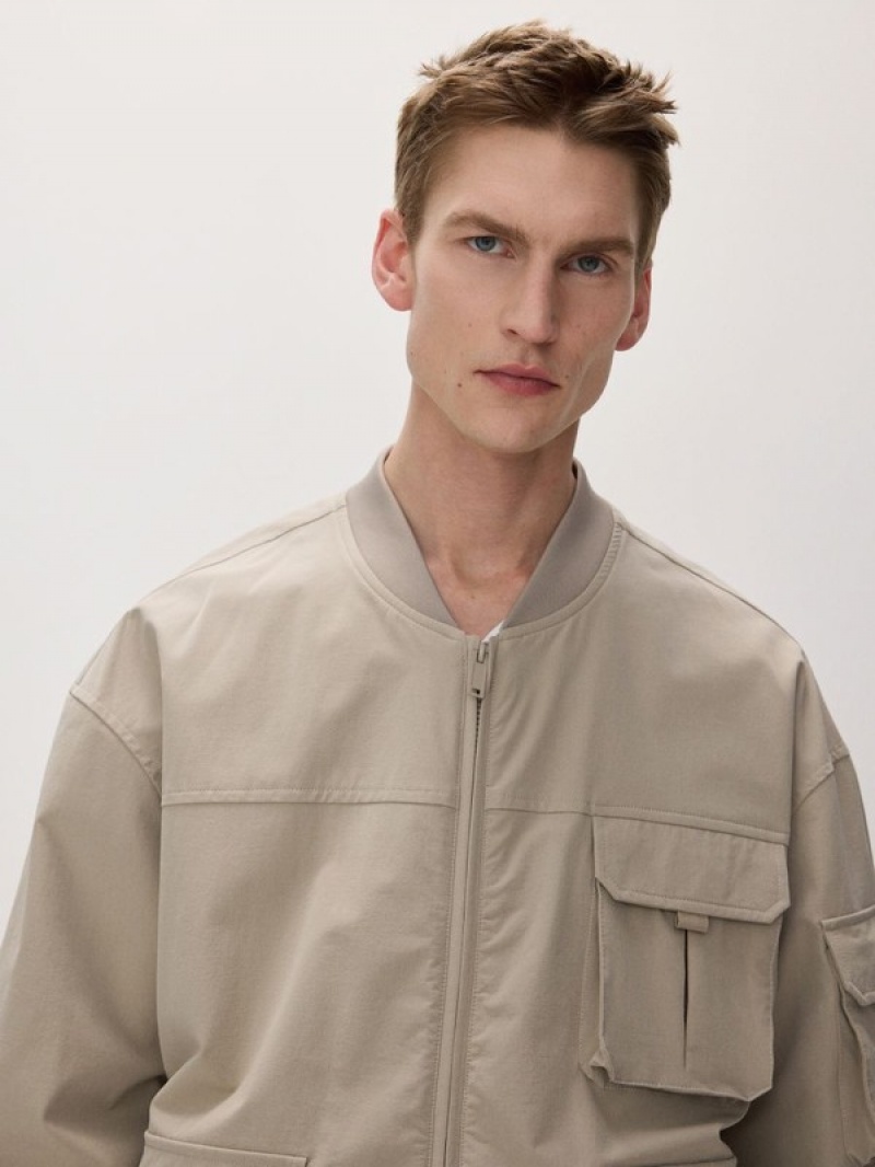 Beige Reserved Bomber Men's Jackets | BRMC-78501