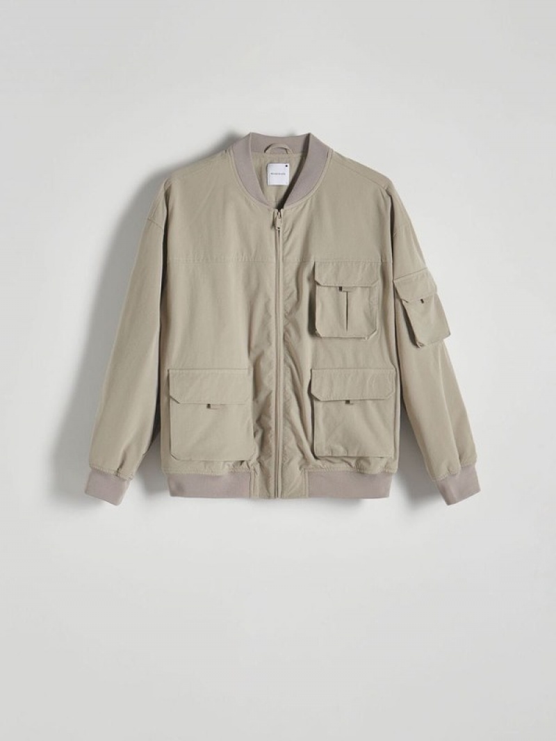 Beige Reserved Bomber Men's Jackets | BRMC-78501