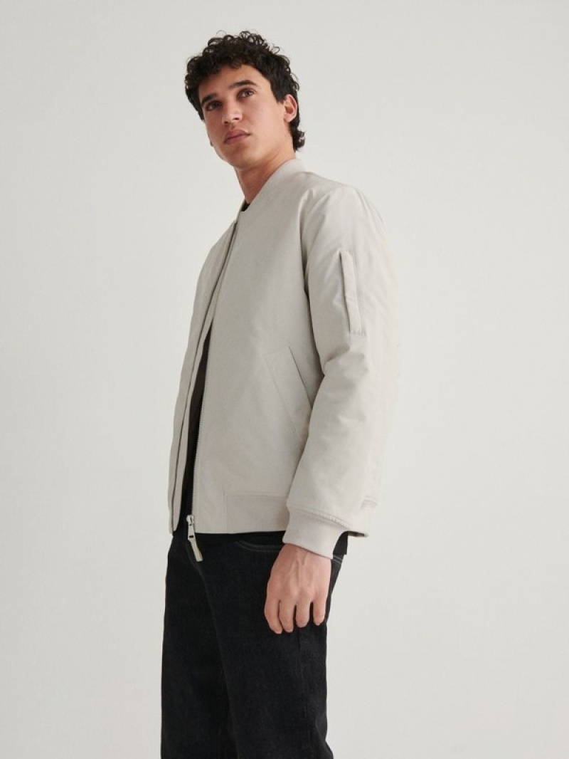 Beige Reserved Bomber Men's Jackets | PBDH-10482