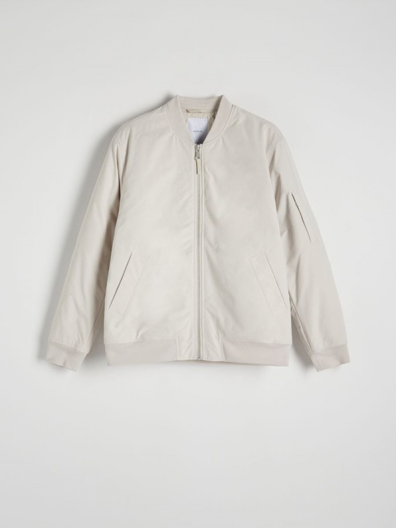 Beige Reserved Bomber Men's Jackets | PBDH-10482