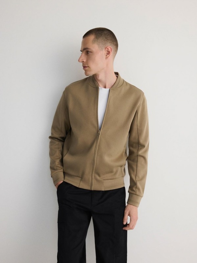 Beige Reserved Bomber Men's Sweatshirts | PHXL-53481