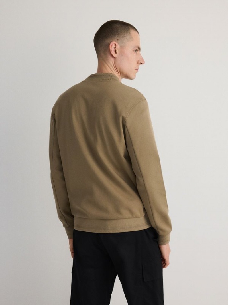 Beige Reserved Bomber Men's Sweatshirts | PHXL-53481