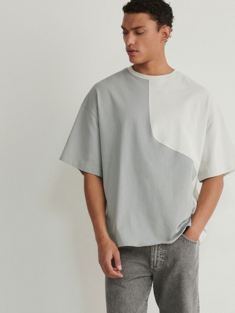 Beige Reserved Boxy Men's T-shirts | ZCLP-09158