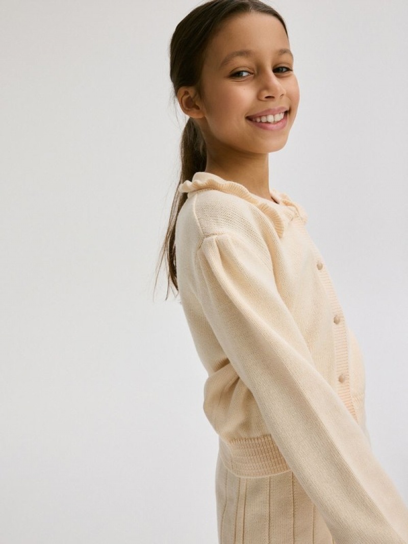 Beige Reserved Cardigancollar Girls' Sweaters | HTIY-68734