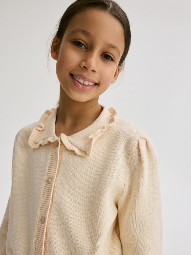 Beige Reserved Cardigancollar Girls\' Sweaters | HTIY-68734