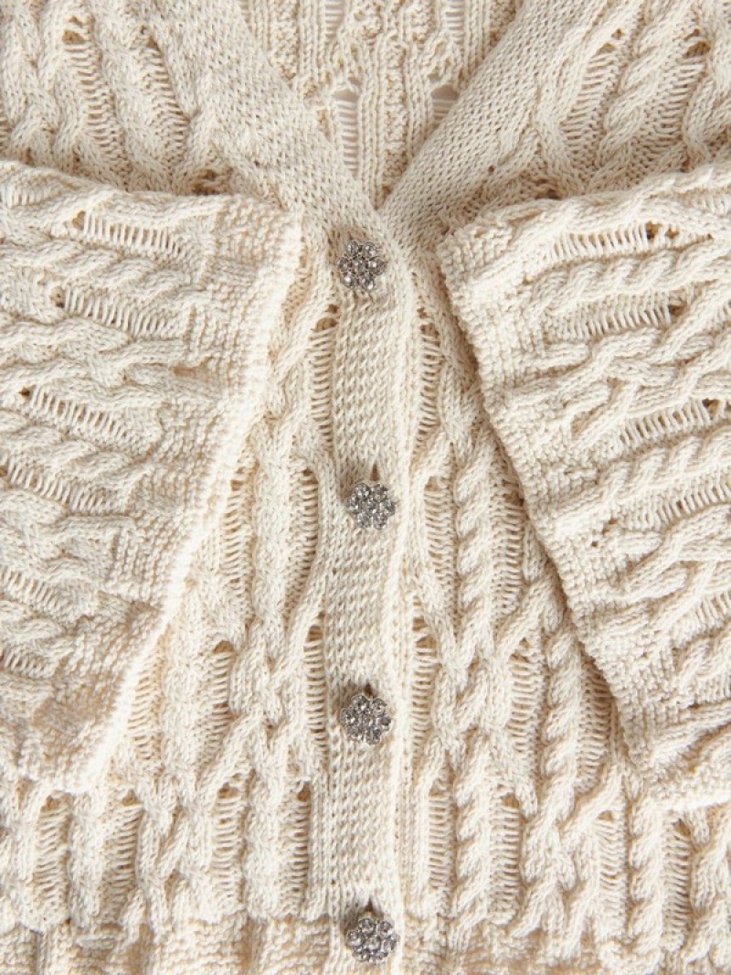 Beige Reserved Cardigandecorative Buttons Women's Sweaters | AGRU-73048