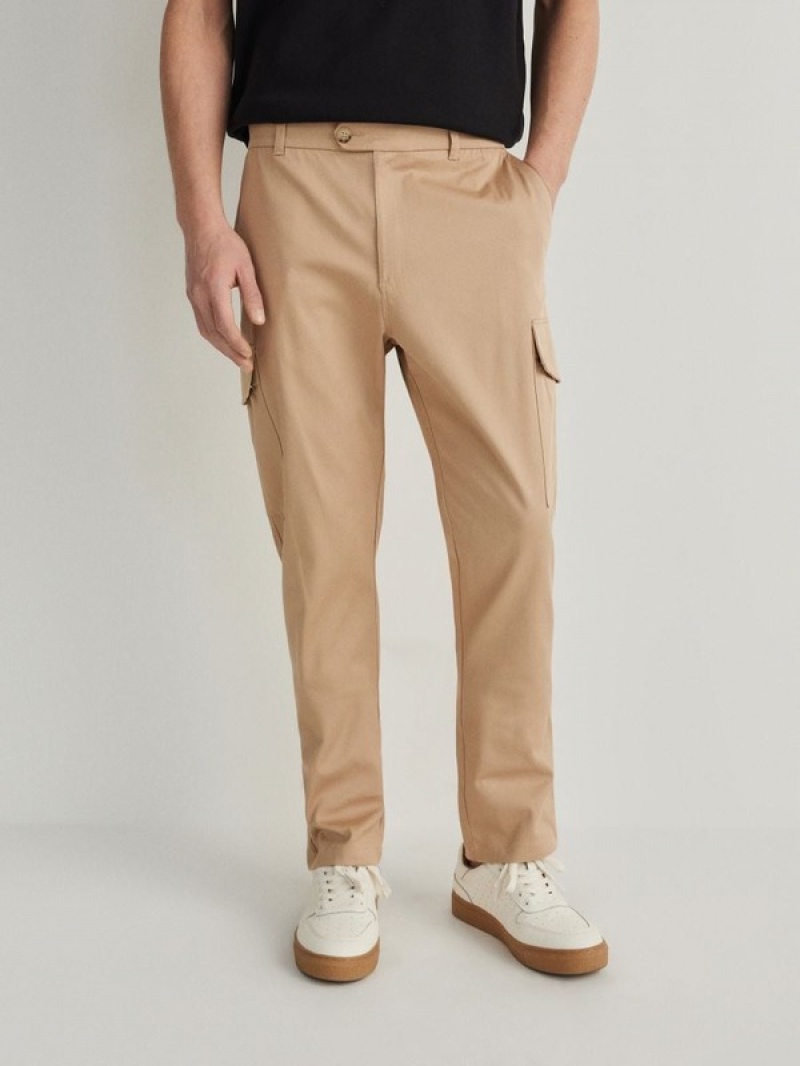 Beige Reserved Cargo Men's Trousers | FHSK-49276