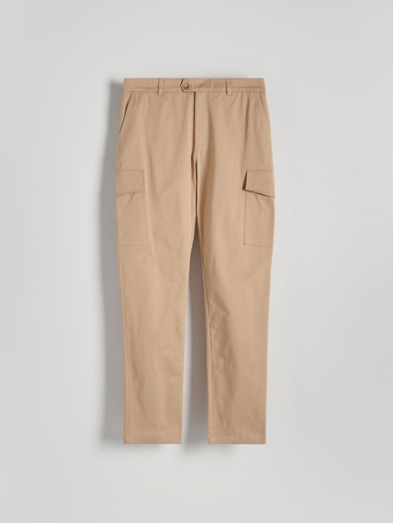 Beige Reserved Cargo Men's Trousers | FHSK-49276