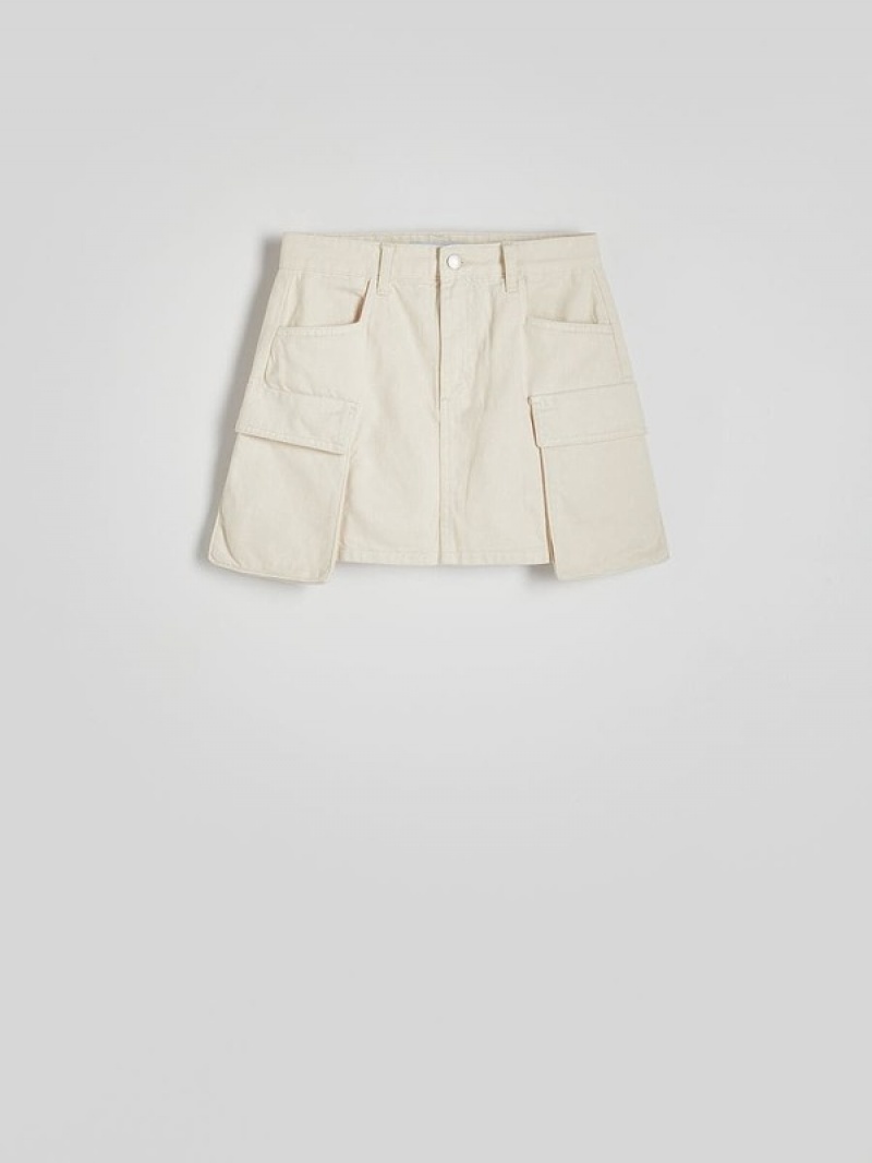 Beige Reserved Cargo Pockets Women's Skirts | NXKM-18967