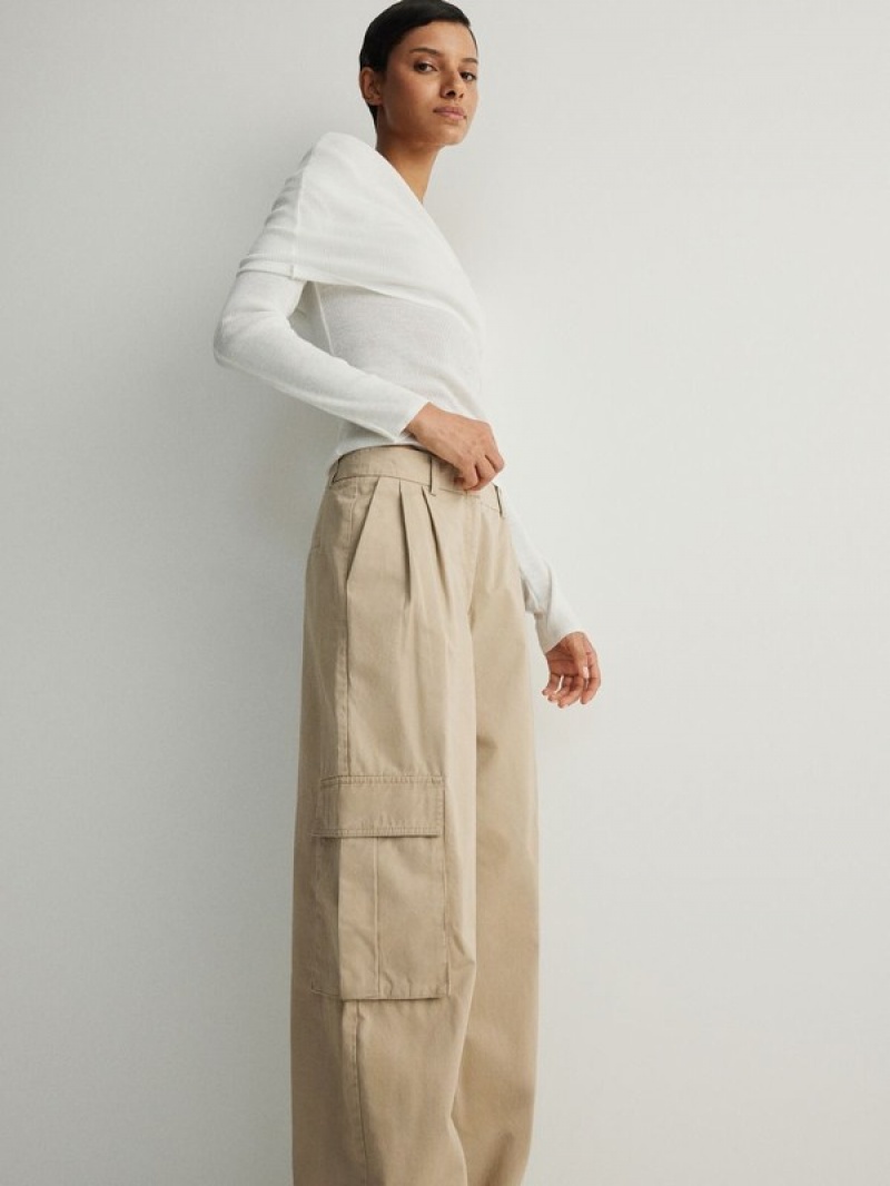 Beige Reserved Cargo Pockets Women's Trousers | GFSB-27615