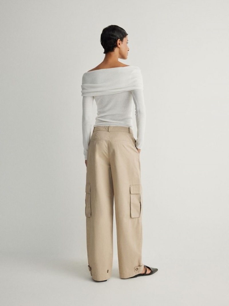 Beige Reserved Cargo Pockets Women's Trousers | GFSB-27615