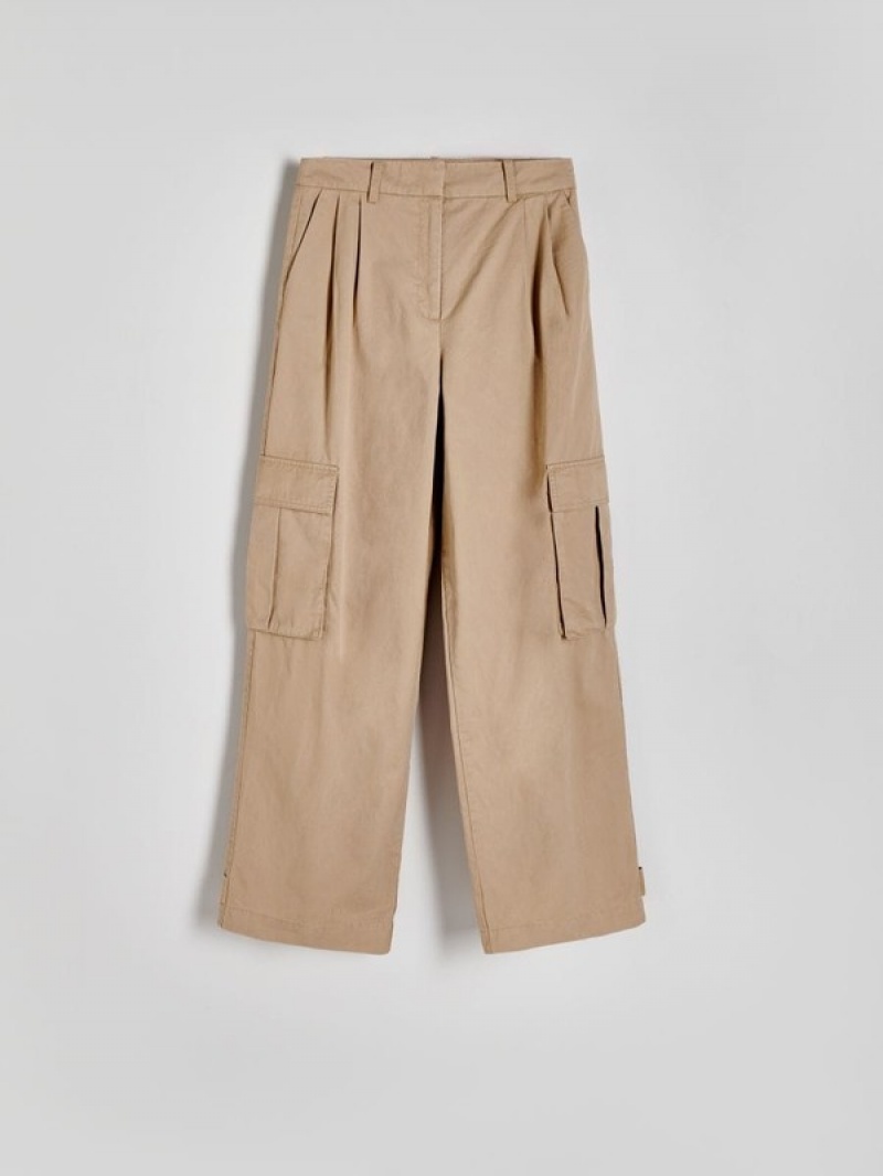 Beige Reserved Cargo Pockets Women's Trousers | GFSB-27615