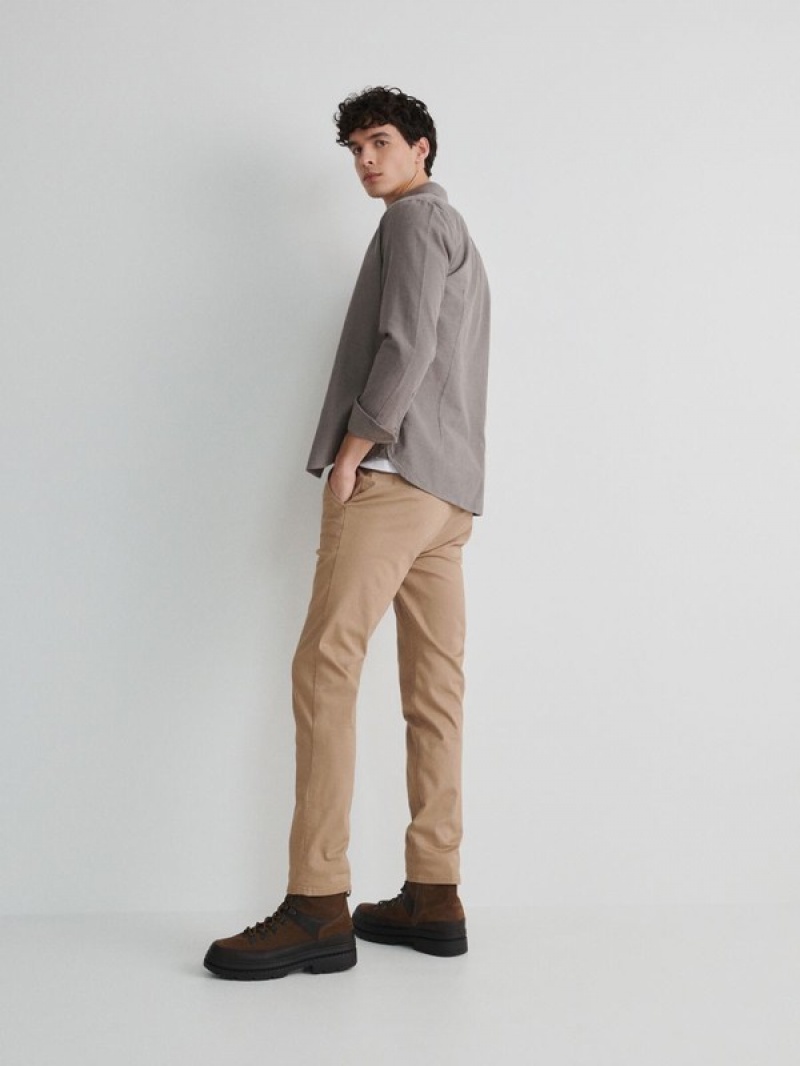 Beige Reserved Chino Slim Fit Men's Trousers | TBYZ-64135