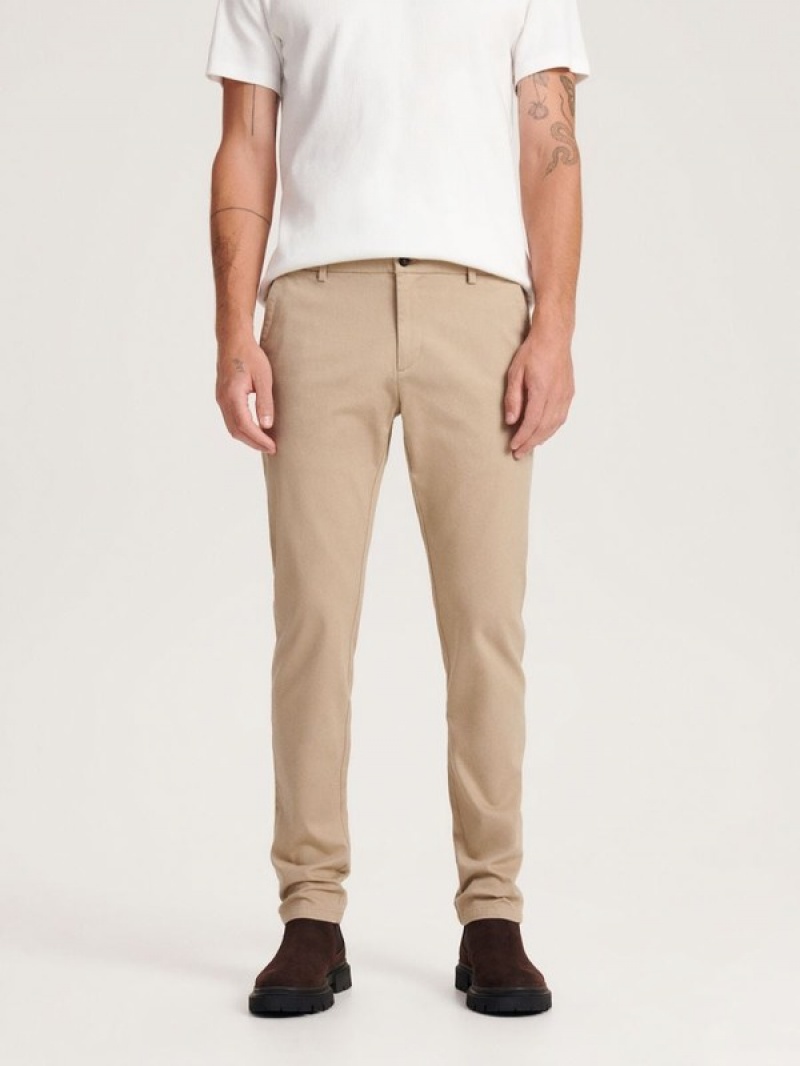 Beige Reserved Chino Slim Fit Men\'s Trousers | STAE-68530