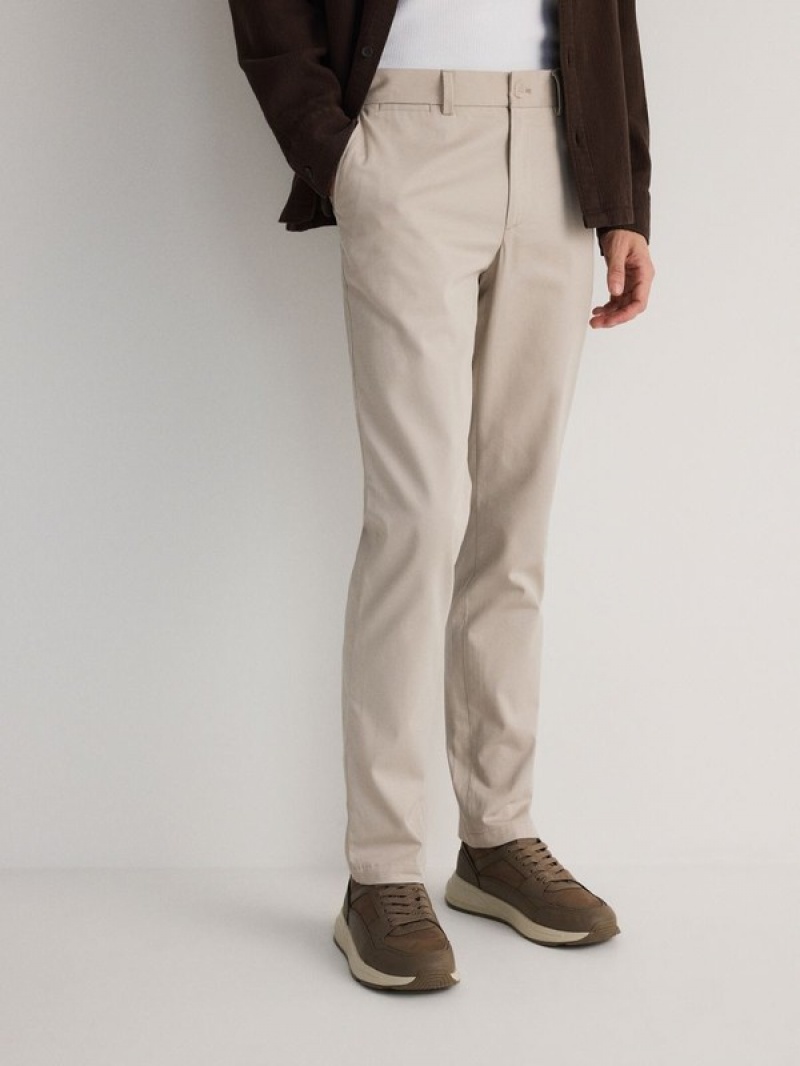 Beige Reserved Chino Slim Fit Men's Trousers | PUNS-58349