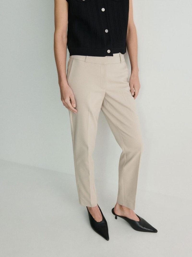 Beige Reserved Cigarettepressed Crease Women's Trousers | RYPI-46928