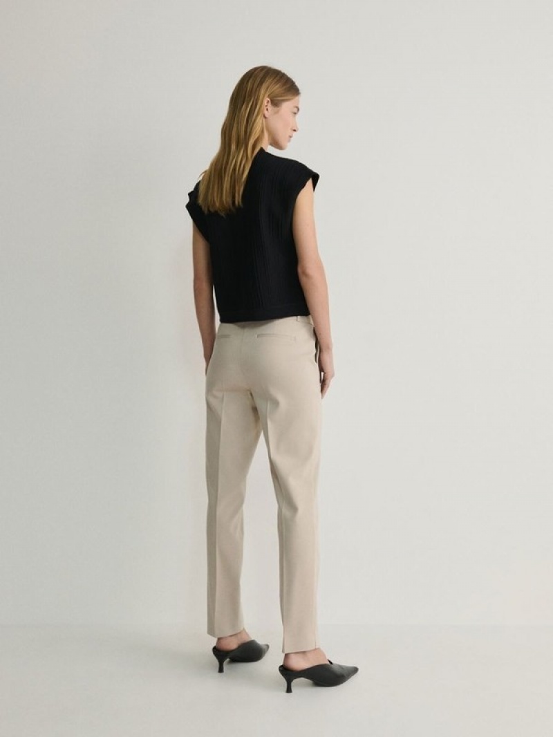 Beige Reserved Cigarettepressed Crease Women's Trousers | RYPI-46928