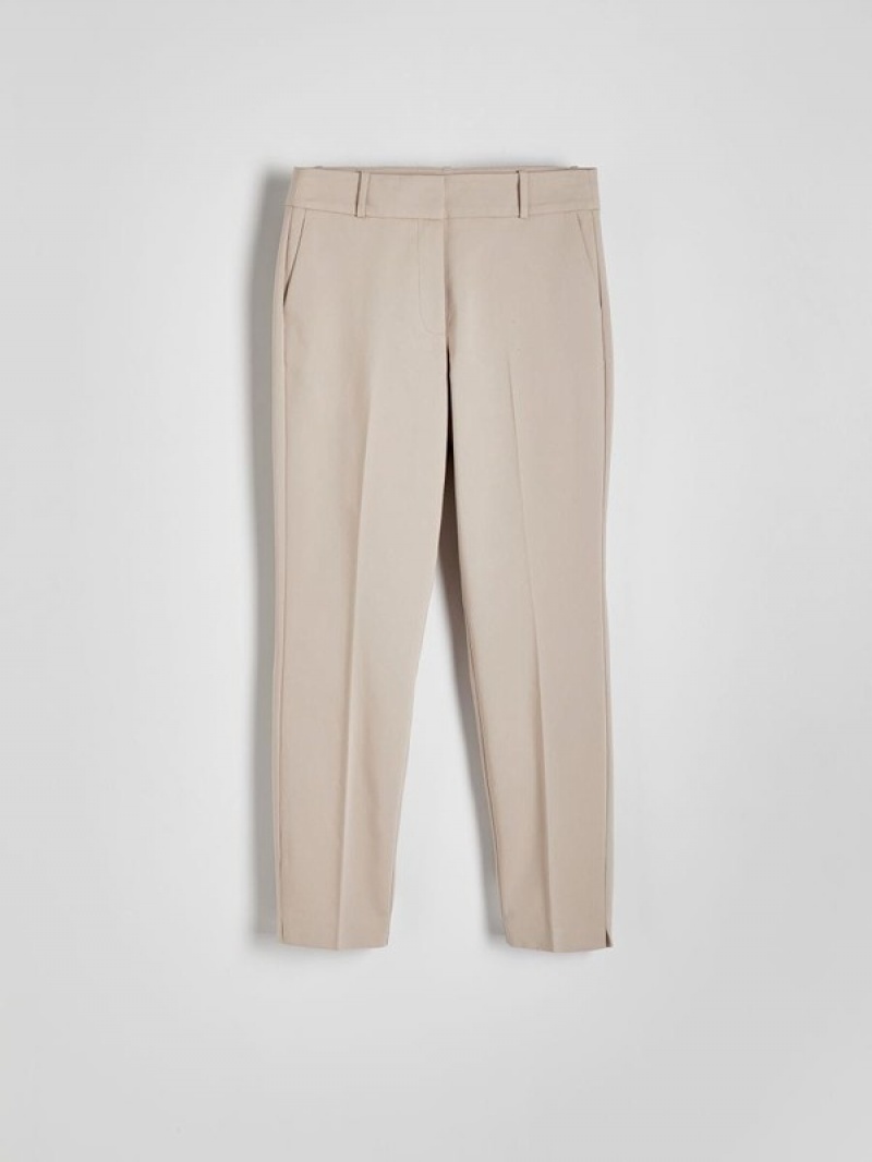 Beige Reserved Cigarettepressed Crease Women's Trousers | RYPI-46928