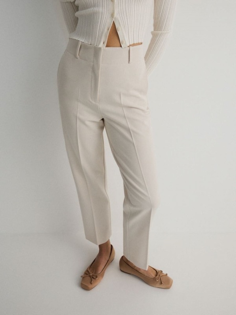 Beige Reserved Cigaretteviscose Blend Women's Trousers | AMFY-43720