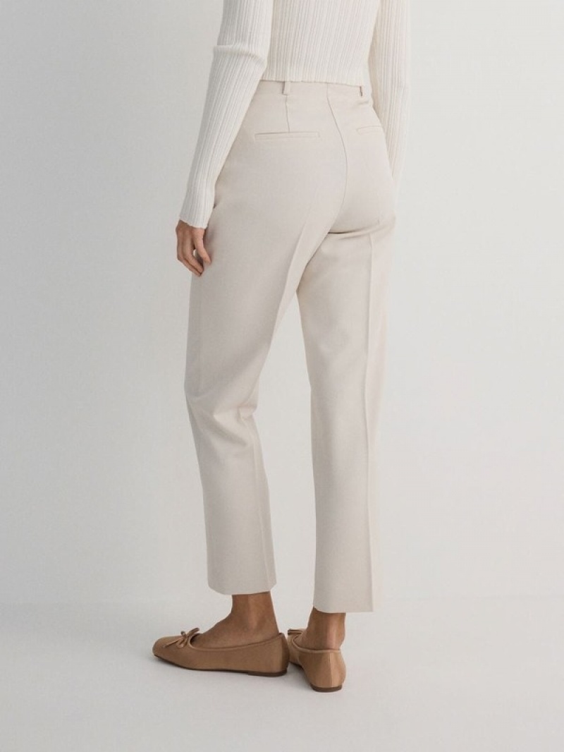 Beige Reserved Cigaretteviscose Blend Women's Trousers | AMFY-43720