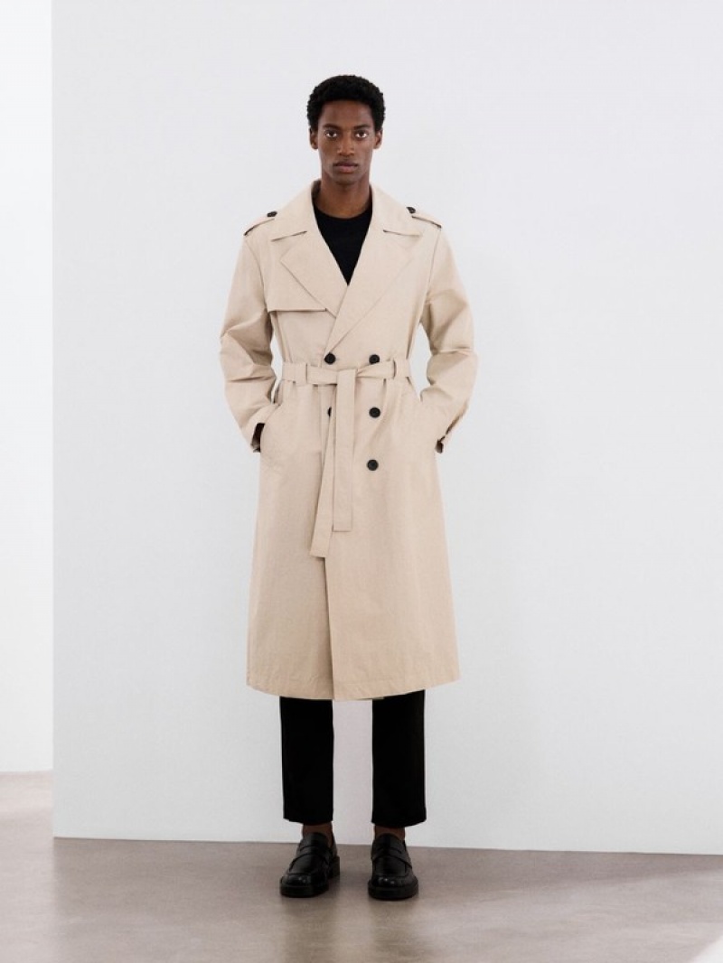 Beige Reserved Classic Design Trench Men's Coats | GFQL-93162