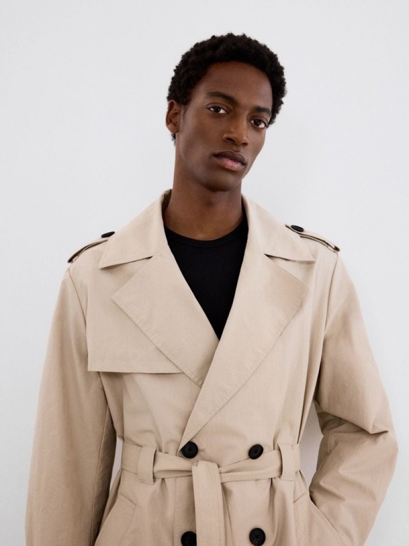 Beige Reserved Classic Design Trench Men's Coats | GFQL-93162