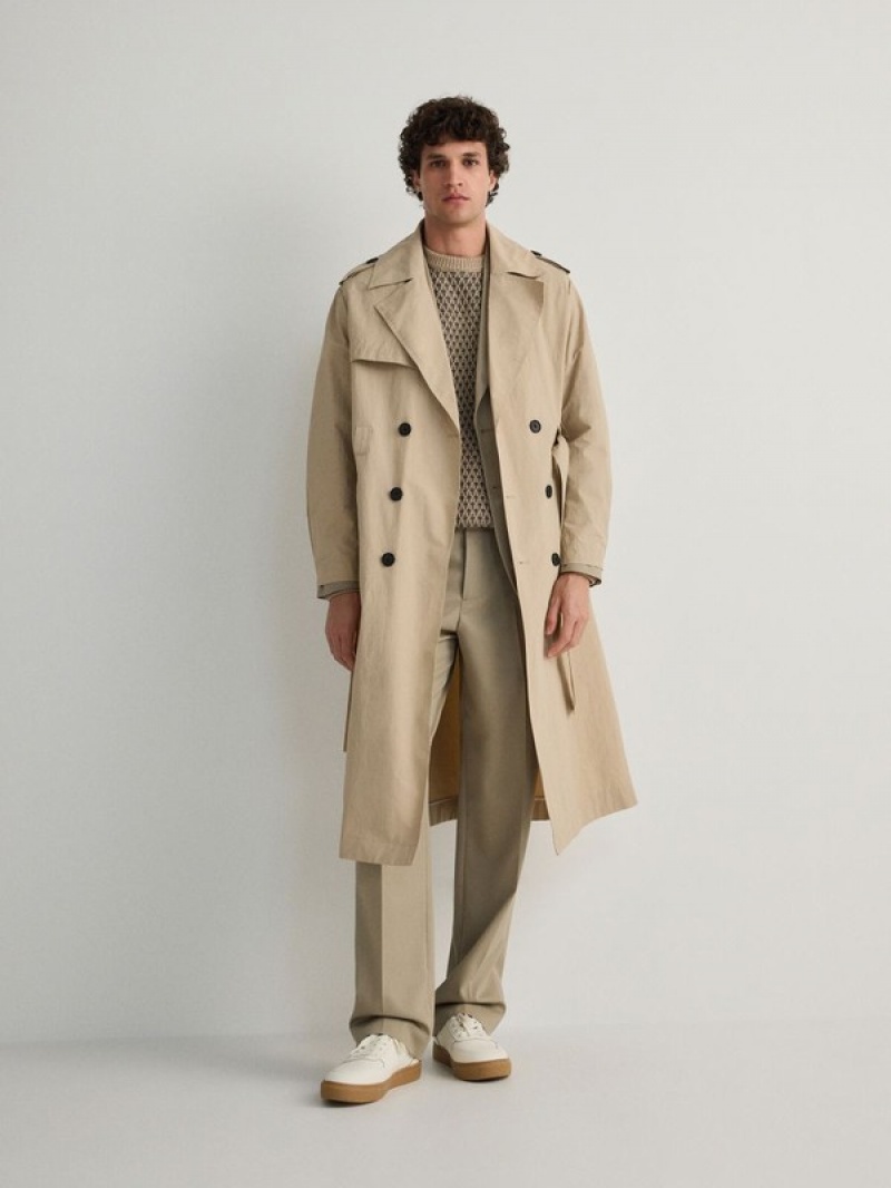 Beige Reserved Classic Design Trench Men's Coats | LFWX-58702