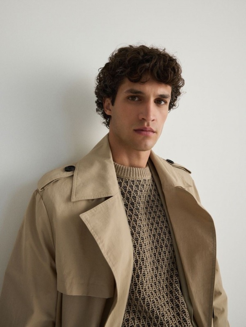 Beige Reserved Classic Design Trench Men's Coats | LFWX-58702