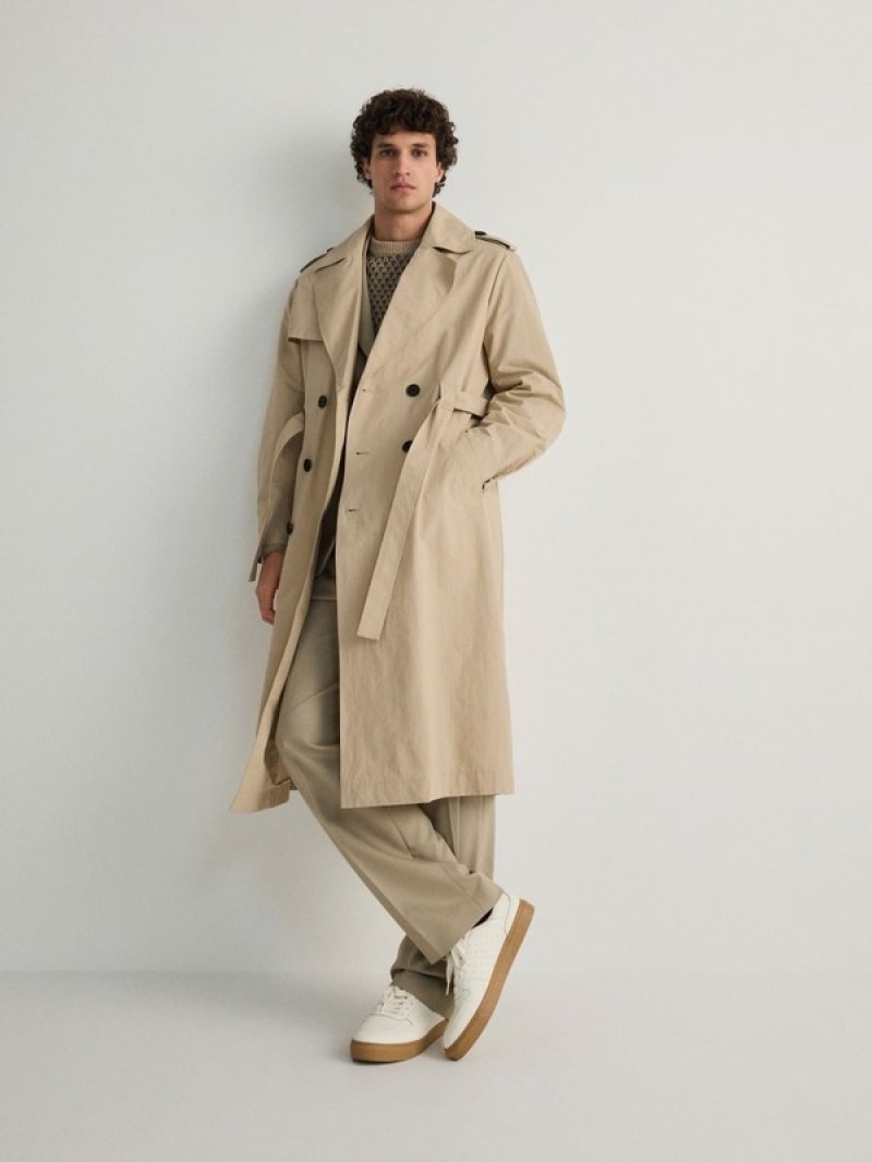 Beige Reserved Classic Design Trench Men\'s Coats | LFWX-58702