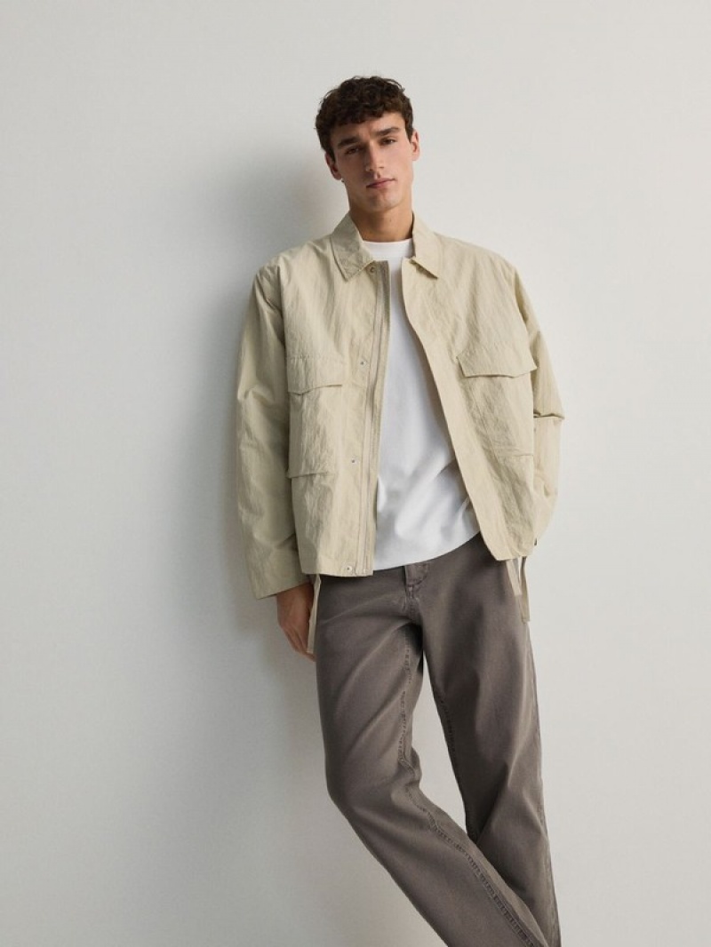 Beige Reserved Collar Men's Jackets | ECAM-85094