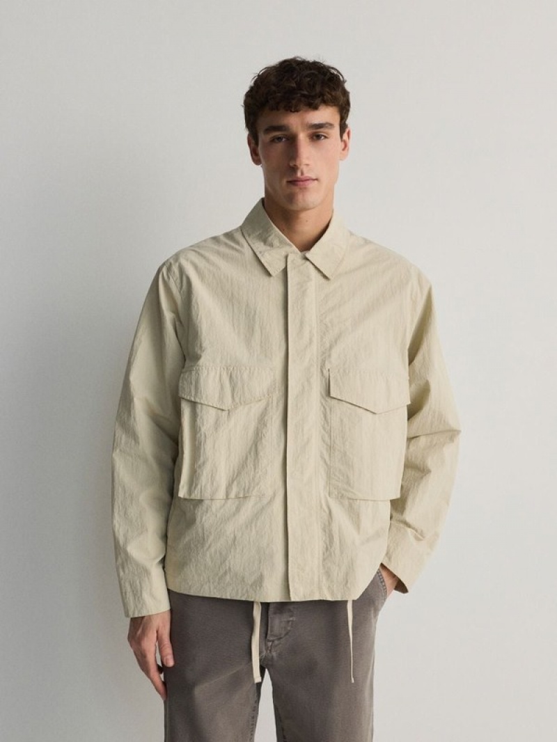 Beige Reserved Collar Men's Jackets | ECAM-85094