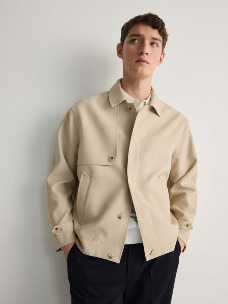 Beige Reserved Collar Men's Jackets | RYGE-52863