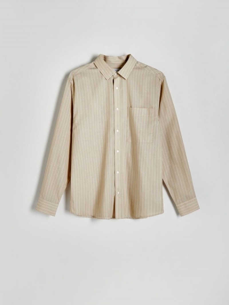 Beige Reserved Comfort Fit Stripe Men's Shirts | RILH-84973