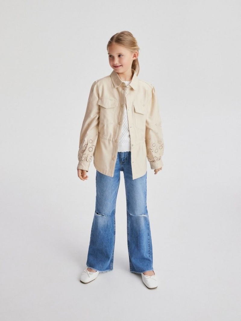 Beige Reserved Cotton Truckerembroidery Girls' Jackets | MTOX-29876