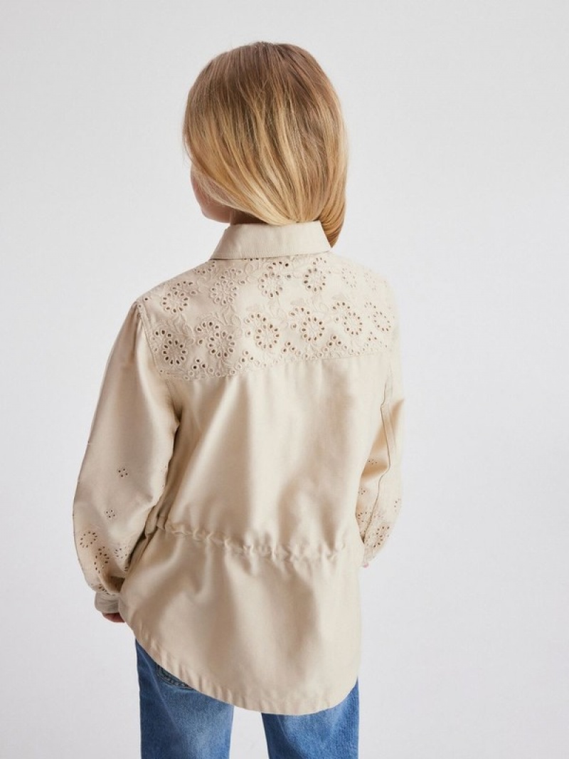 Beige Reserved Cotton Truckerembroidery Girls' Jackets | MTOX-29876