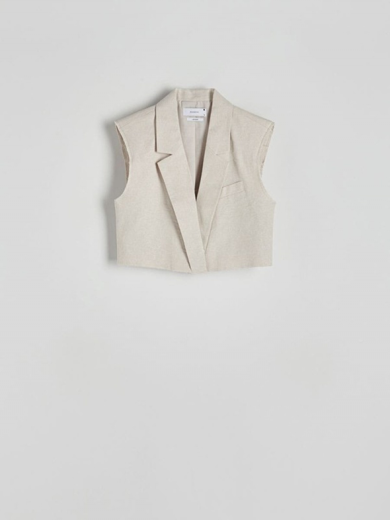 Beige Reserved Cropped Linen Blend Women's Vest | JZRX-48210