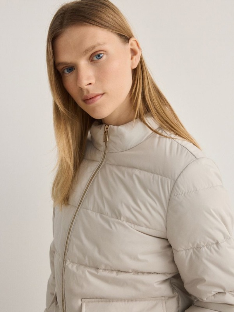 Beige Reserved Cropped Quilted Women's Jackets | TGLX-93651