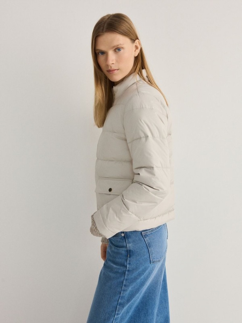 Beige Reserved Cropped Quilted Women's Jackets | TGLX-93651