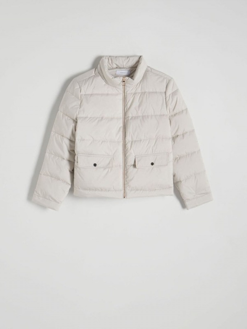 Beige Reserved Cropped Quilted Women's Jackets | TGLX-93651